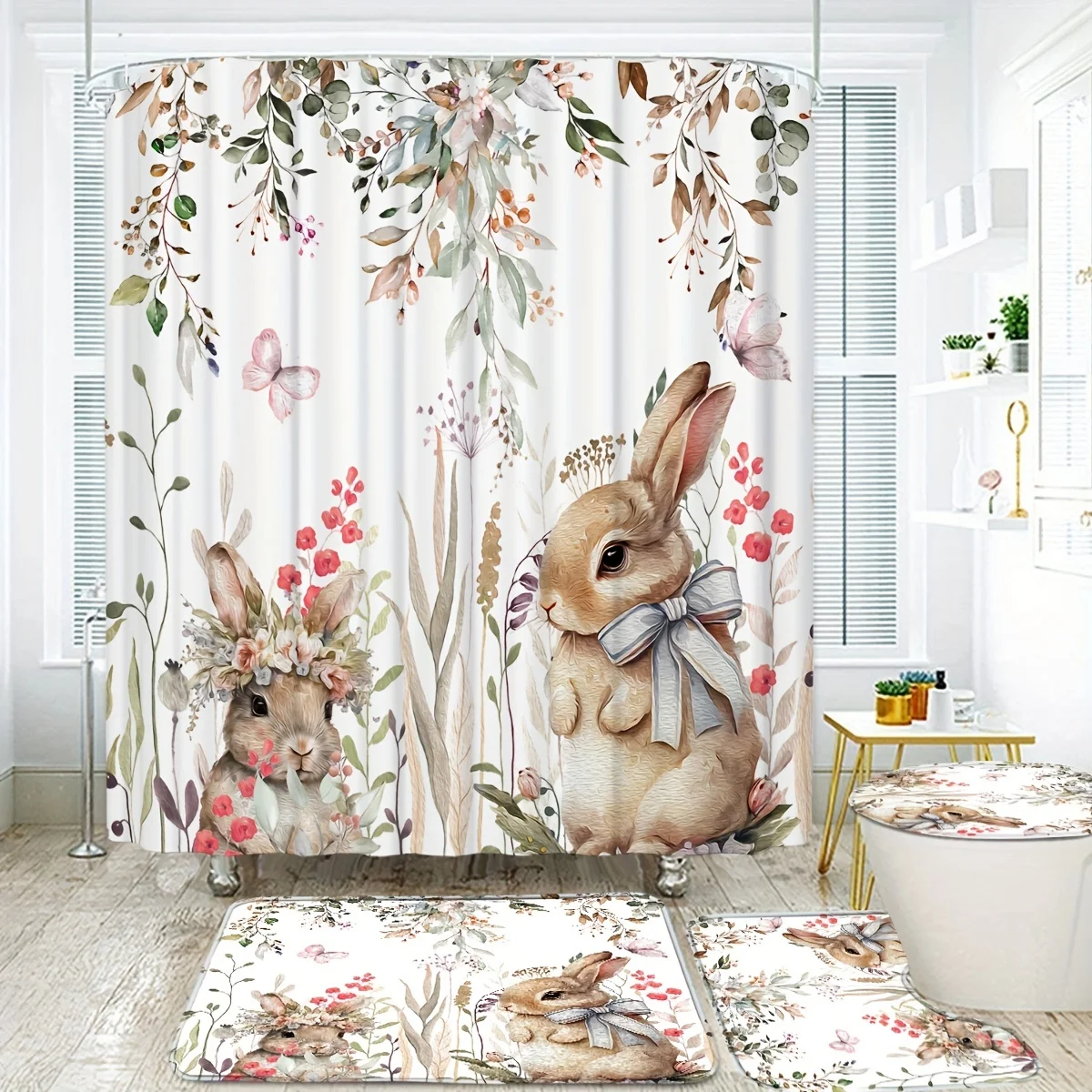 Juego de cortinas de ducha con - Bamboo Bath Mat reseña y precio